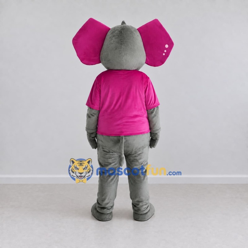 Custom Gray and Magenta Elephant in a T-Shirt Mascot Costume Adult Full Body Suit for School Events