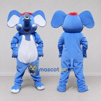 Custom Blue and White Elephant with a Headband Mascot Costume Adult Full Body Suit for School Events