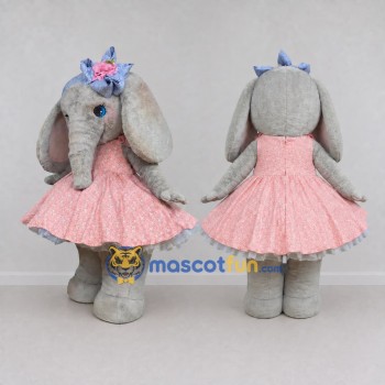 Custom Gray and Pink Elephant in a Dress Mascot Costume Adult Full Body Suit for Dance Events