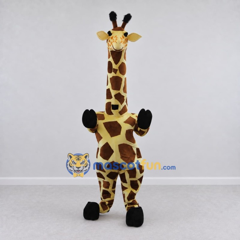Custom Tan and Brown Long-Necked Giraffe Mascot Costume Adult Full Body Suit for Wildlife Events