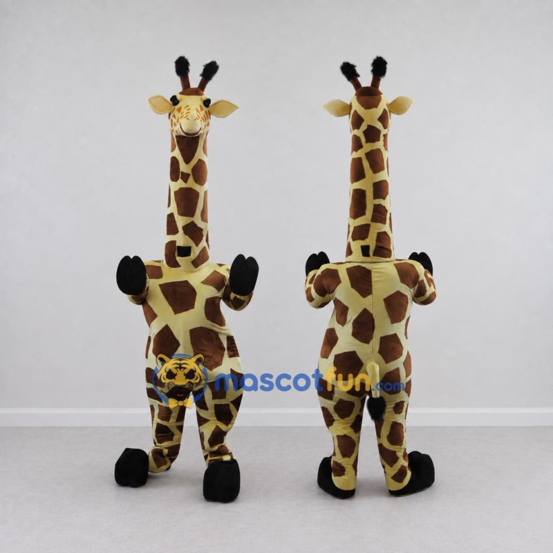 Custom Tan and Brown Long-Necked Giraffe Mascot Costume Adult Full Body Suit for Wildlife Events