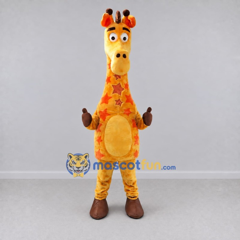Custom Yellow and Orange Giraffe with Star Spots Mascot Costume Adult Full Body Suit for School Events Custom Yellow and Orange Giraffe with Star Spots Mascot Costume Adult Full Body Suit for School Events