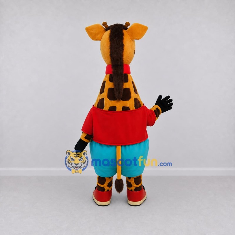 Custom Yellow and Multicolor Giraffe in a Shirt and Shorts Mascot Costume Adult Full Body Suit for School Events Custom Yellow and Multicolor Giraffe in a Shirt and Shorts Mascot Costume Adult Full Body Suit for School Events