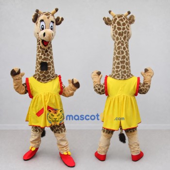 Custom Brown and Yellow Giraffe in a Dress Mascot Costume Adult Full Body Suit for School Events