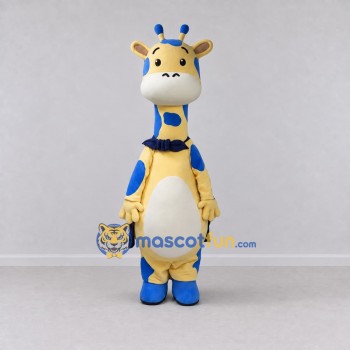 Custom Yellow and Blue Giraffe with a Bow Tie Mascot Costume Adult Full Body Suit for School Events