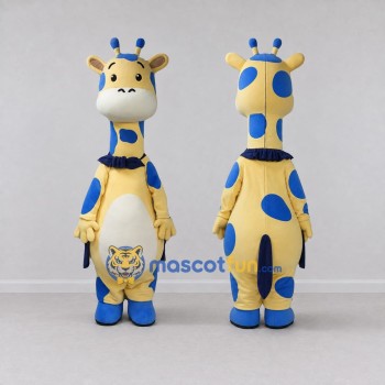 Custom Yellow and Blue Giraffe with a Bow Tie Mascot Costume Adult Full Body Suit for School Events