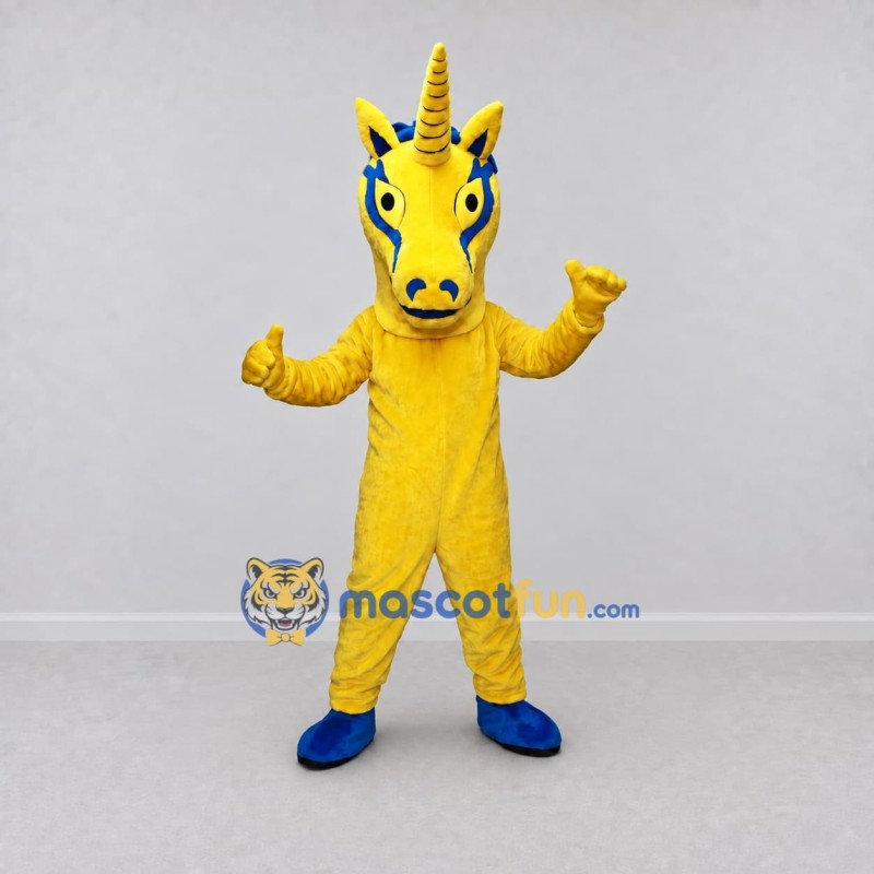 Custom Yellow and Blue Unicorn Mascot Costume Adult Full Body Suit for Theme Parties Custom Yellow and Blue Unicorn Mascot Costume Adult Full Body Suit for Theme Parties