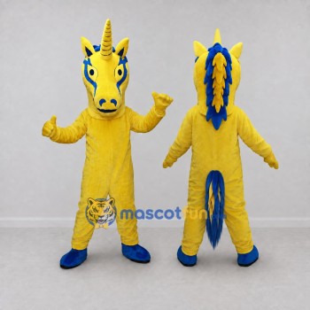 Custom Yellow and Blue Unicorn Mascot Costume Adult Full Body Suit for Theme Parties