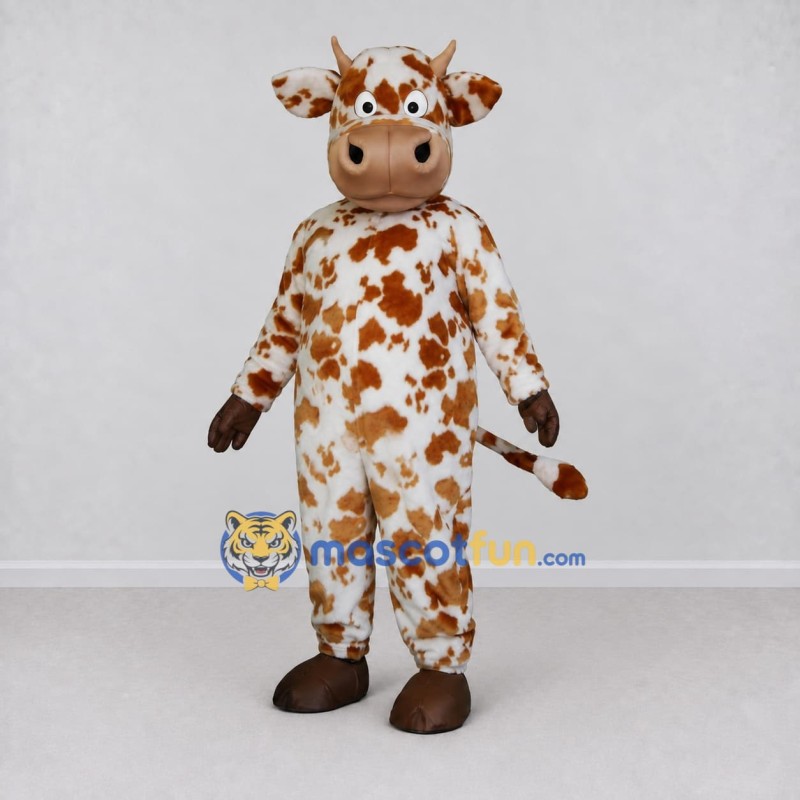 Custom White and Brown Spotted Cow Mascot Costume Adult Full Body Suit for Farm Events