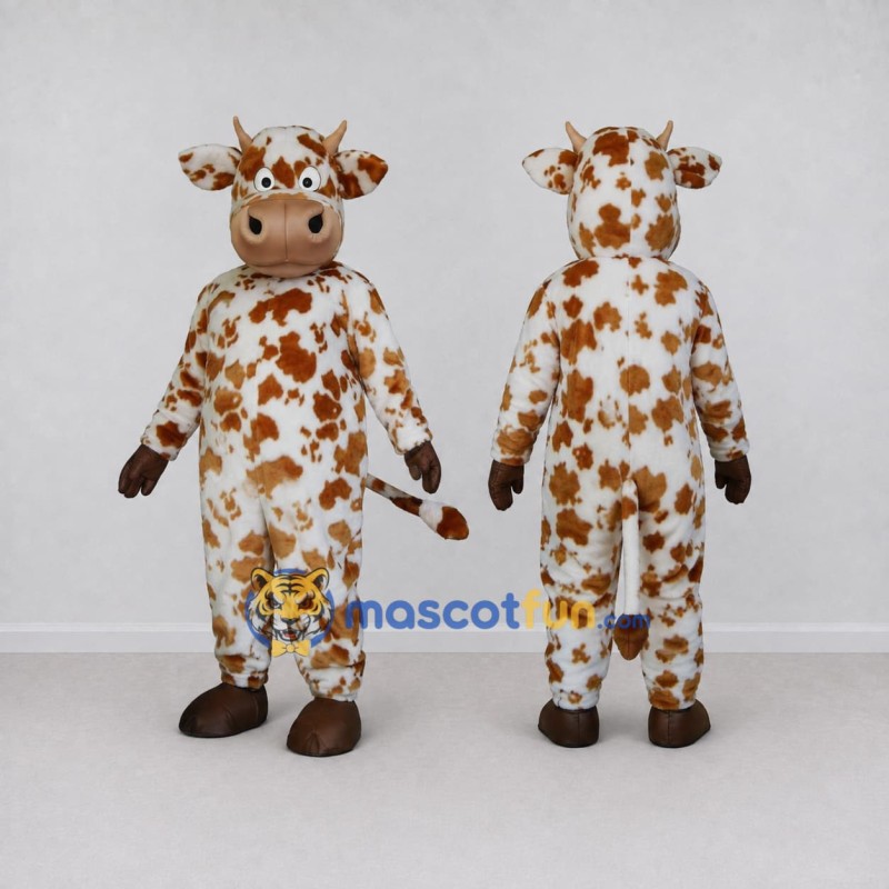 Custom White and Brown Spotted Cow Mascot Costume Adult Full Body Suit for Farm Events
