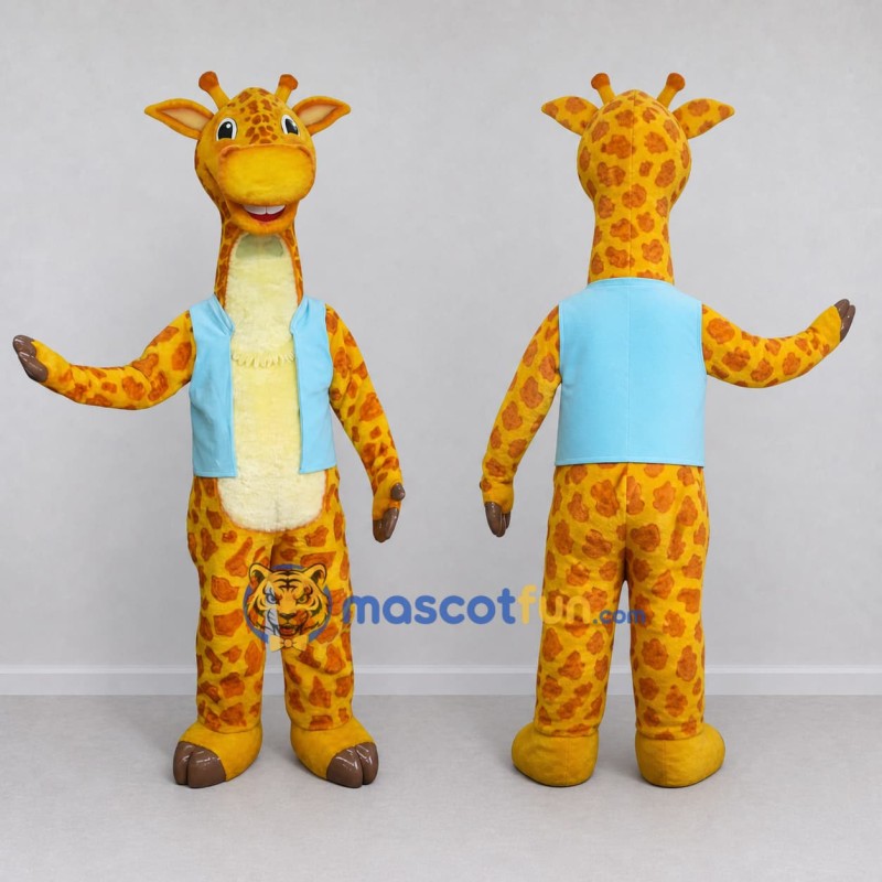 Custom Orange and Blue Giraffe in a Vest Mascot Costume Adult Full Body Suit for School Events Custom Orange and Blue Giraffe in a Vest Mascot Costume Adult Full Body Suit for School Events