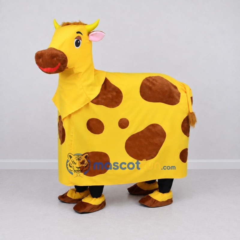 Custom Yellow and Brown Four-Legged Cow Mascot Costume Adult Full Body Suit for Farm Events Custom Yellow and Brown Four-Legged Cow Mascot Costume Adult Full Body Suit for Farm Events