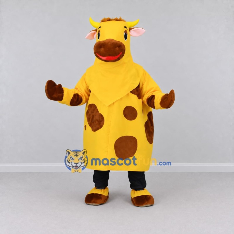 Custom Yellow and Brown Cow Mascot Costume Adult Full Body Suit for Farm Events Custom Yellow and Brown Cow Mascot Costume Adult Full Body Suit for Farm Events