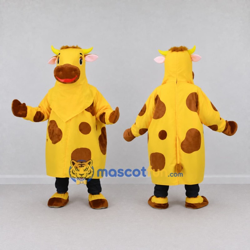 Custom Yellow and Brown Cow Mascot Costume Adult Full Body Suit for Farm Events Custom Yellow and Brown Cow Mascot Costume Adult Full Body Suit for Farm Events