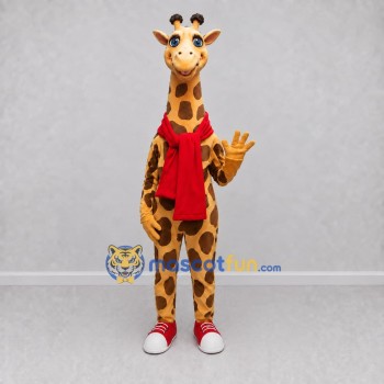 Custom Tan and Red Giraffe with a Scarf Mascot Costume Adult Full Body Suit for School Events Custom Tan and Red Giraffe with a Scarf Mascot Costume Adult Full Body Suit for School Events
