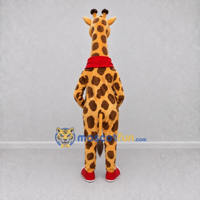 Custom Tan and Red Giraffe with a Scarf Mascot Costume Adult Full Body Suit for School Events