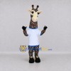 Custom Brown and White Giraffe in a T-Shirt Mascot Costume Adult Full Body Suit for School Events Custom Brown and White Giraffe in a T-Shirt Mascot Costume Adult Full Body Suit for School Events