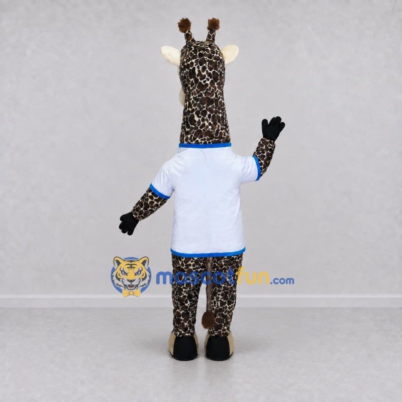 Custom Brown and White Giraffe in a T-Shirt Mascot Costume Adult Full Body Suit for School Events Custom Brown and White Giraffe in a T-Shirt Mascot Costume Adult Full Body Suit for School Events