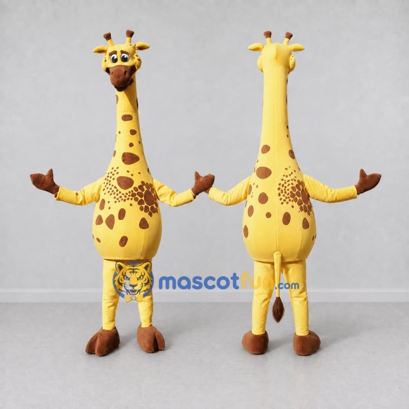 Custom Yellow and Brown Long-Necked Giraffe Mascot Costume Adult Full Body Suit for Wildlife Events Custom Yellow and Brown Long-Necked Giraffe Mascot Costume Adult Full Body Suit for Wildlife Events