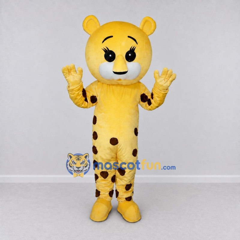 Custom Yellow and Brown Spotted Teddy Bear Mascot Costume Adult Full Body Suit for School Events Custom Yellow and Brown Spotted Teddy Bear Mascot Costume Adult Full Body Suit for School Events