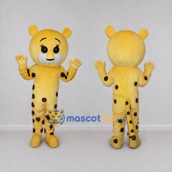 Custom Yellow and Brown Spotted Teddy Bear Mascot Costume Adult Full Body Suit for School Events