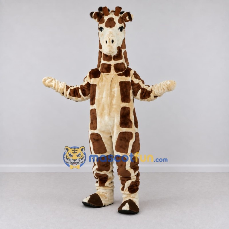 Custom Brown and Cream Giraffe Mascot Costume Adult Full Body Suit for Wildlife Events