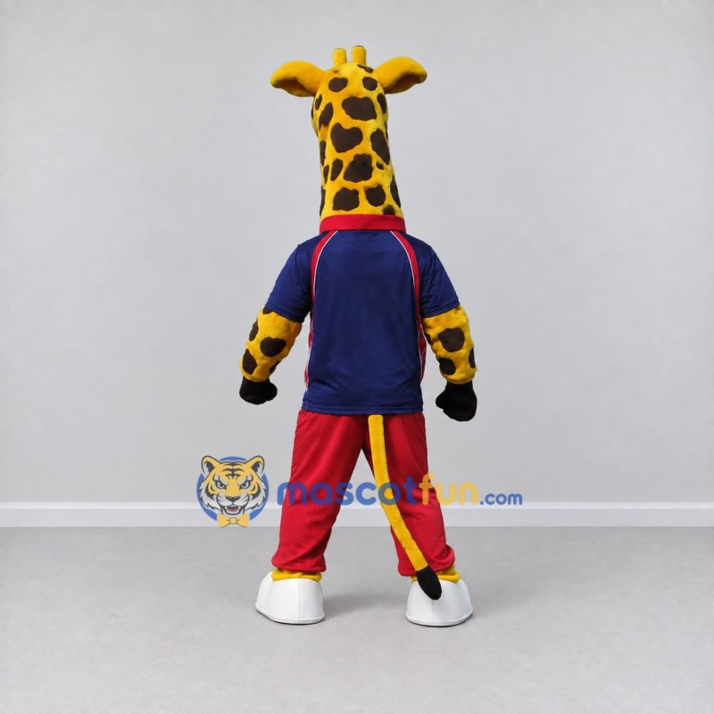 Custom Yellow and Navy Blue Giraffe in Sportswear Mascot Costume Adult Full Body Suit for Sports Events Custom Yellow and Navy Blue Giraffe in Sportswear Mascot Costume Adult Full Body Suit for Sports Events