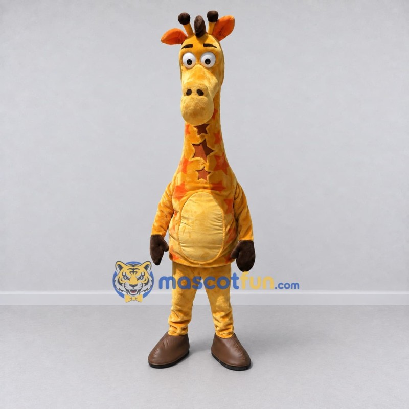 Custom Yellow and Orange Giraffe with Star Spots Mascot Costume Adult Full Body Suit for School Events Custom Yellow and Orange Giraffe with Star Spots Mascot Costume Adult Full Body Suit for School Events