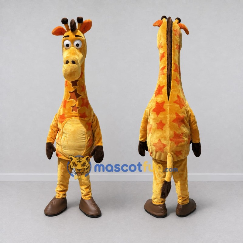 Custom Yellow and Orange Giraffe with Star Spots Mascot Costume Adult Full Body Suit for School Events Custom Yellow and Orange Giraffe with Star Spots Mascot Costume Adult Full Body Suit for School Events