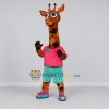 Custom Orange and Pink Giraffe in a T-Shirt and Shorts Mascot Costume Adult Full Body Suit for School Events Custom Orange and Pink Giraffe in a T-Shirt and Shorts Mascot Costume Adult Full Body Suit for School Events