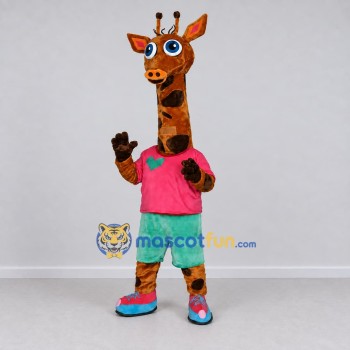 Custom Orange and Pink Giraffe in a T-Shirt and Shorts Mascot Costume Adult Full Body Suit for School Events