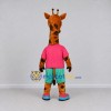 Custom Orange and Pink Giraffe in a T-Shirt and Shorts Mascot Costume Adult Full Body Suit for School Events Custom Orange and Pink Giraffe in a T-Shirt and Shorts Mascot Costume Adult Full Body Suit for School Events