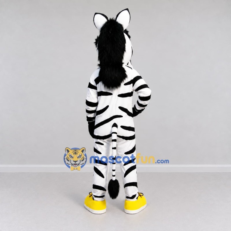 Custom Black and White Zebra in Yellow Sneakers Mascot Costume Adult Full Body Suit for Sports Events Custom Black and White Zebra in Yellow Sneakers Mascot Costume Adult Full Body Suit for Sports Events