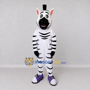 Custom Black and White Zebra in Purple Sneakers Mascot Costume Adult Full Body Suit for Sports Events Custom Black and White Zebra in Purple Sneakers Mascot Costume Adult Full Body Suit for Sports Events