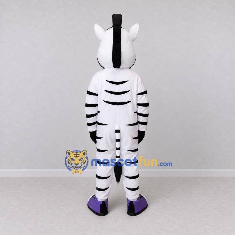 Custom Black and White Zebra in Purple Sneakers Mascot Costume Adult Full Body Suit for Sports Events Custom Black and White Zebra in Purple Sneakers Mascot Costume Adult Full Body Suit for Sports Events
