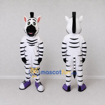 Custom Black and White Zebra in Purple Sneakers Mascot Costume Adult Full Body Suit for Sports Events