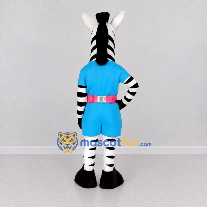 Custom Black and Blue Zebra in a Jumpsuit Mascot Costume Adult Full Body Suit for School Events Custom Black and Blue Zebra in a Jumpsuit Mascot Costume Adult Full Body Suit for School Events