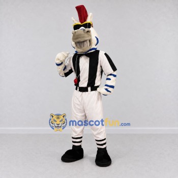 Custom White and Blue Zebra Referee with a Red Mane Mascot Costume Adult Full Body Suit for Sports Events Custom White and Blue Zebra Referee with a Red Mane Mascot Costume Adult Full Body Suit for Sports Events