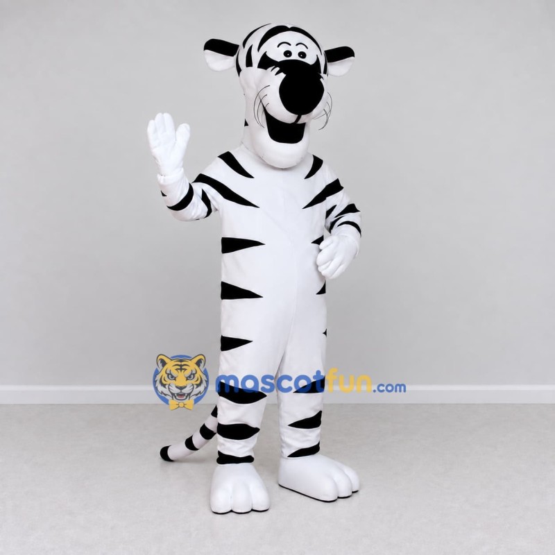 Custom White and Black Tiger Character Mascot Costume Adult Full Body Suit for School Events Custom White and Black Tiger Character Mascot Costume Adult Full Body Suit for School Events
