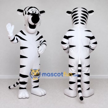 Custom White and Black Tiger Character Mascot Costume Adult Full Body Suit for School Events