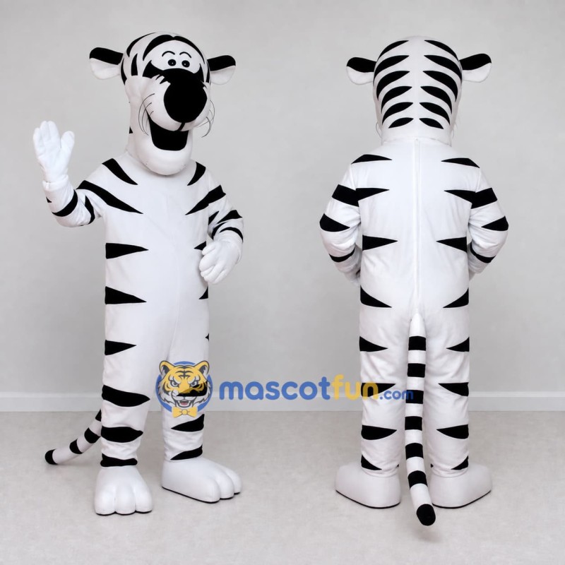 Custom White and Black Tiger Character Mascot Costume Adult Full Body Suit for School Events Custom White and Black Tiger Character Mascot Costume Adult Full Body Suit for School Events