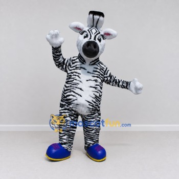 Custom Black and White Zebra in Blue Shoes Mascot Costume Adult Full Body Suit for School Events Custom Black and White Zebra in Blue Shoes Mascot Costume Adult Full Body Suit for School Events