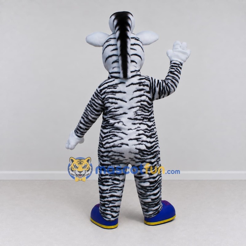 Custom Black and White Zebra in Blue Shoes Mascot Costume Adult Full Body Suit for School Events Custom Black and White Zebra in Blue Shoes Mascot Costume Adult Full Body Suit for School Events