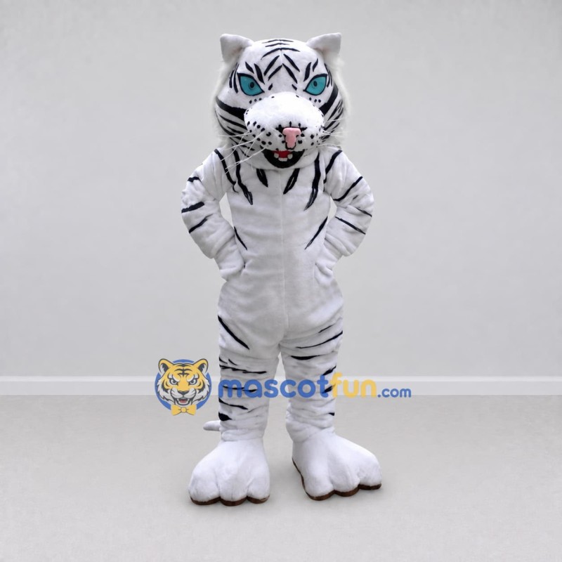 Custom White and Black Tiger Mascot Costume Adult Full Body Suit for Wildlife Events Custom White and Black Tiger Mascot Costume Adult Full Body Suit for Wildlife Events