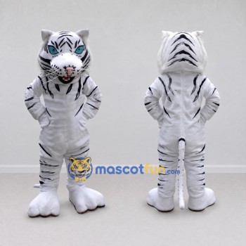 Custom White and Black Tiger Mascot Costume Adult Full Body Suit for Wildlife Events