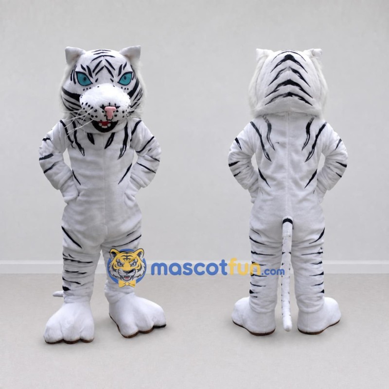 Custom White and Black Tiger Mascot Costume Adult Full Body Suit for Wildlife Events Custom White and Black Tiger Mascot Costume Adult Full Body Suit for Wildlife Events