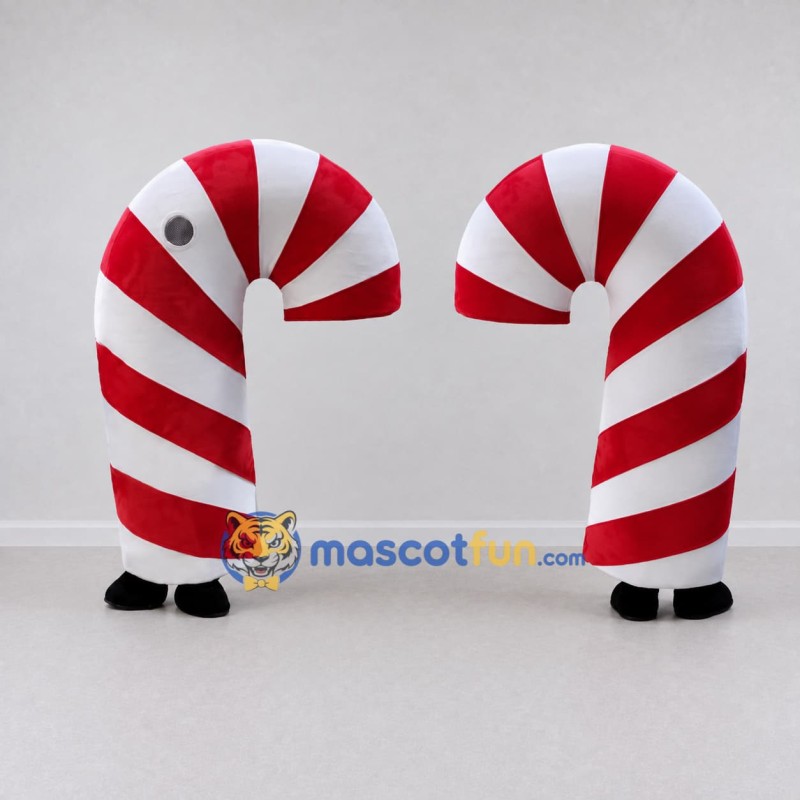 Custom Red and White Candy Cane Mascot Costume Adult Full Body Suit for Christmas Events Custom Red and White Candy Cane Mascot Costume Adult Full Body Suit for Christmas Events