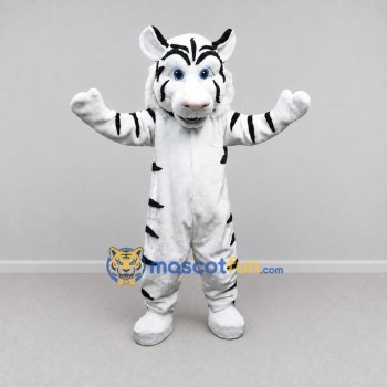 Custom White and Black Tiger Mascot Costume Adult Full Body Suit for Wildlife Events Custom White and Black Tiger Mascot Costume Adult Full Body Suit for Wildlife Events