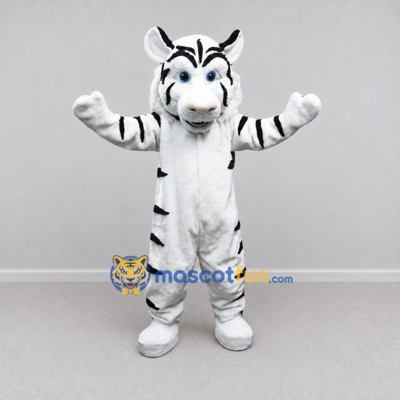 Custom White and Black Tiger Mascot Costume Adult Full Body Suit for Wildlife Events Custom White and Black Tiger Mascot Costume Adult Full Body Suit for Wildlife Events