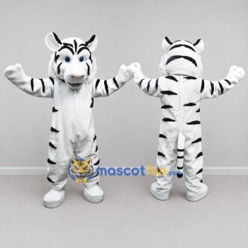 Custom White and Black Tiger Mascot Costume Adult Full Body Suit for Wildlife Events
